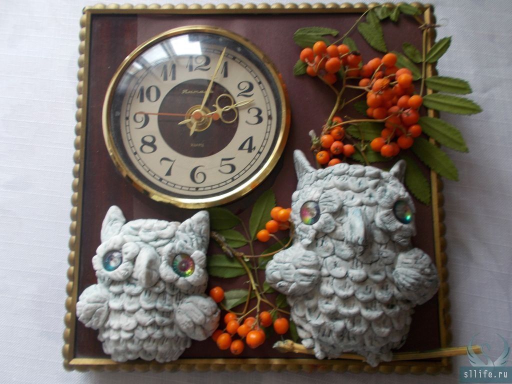 Часы-панно Совушки - подарок внученьке